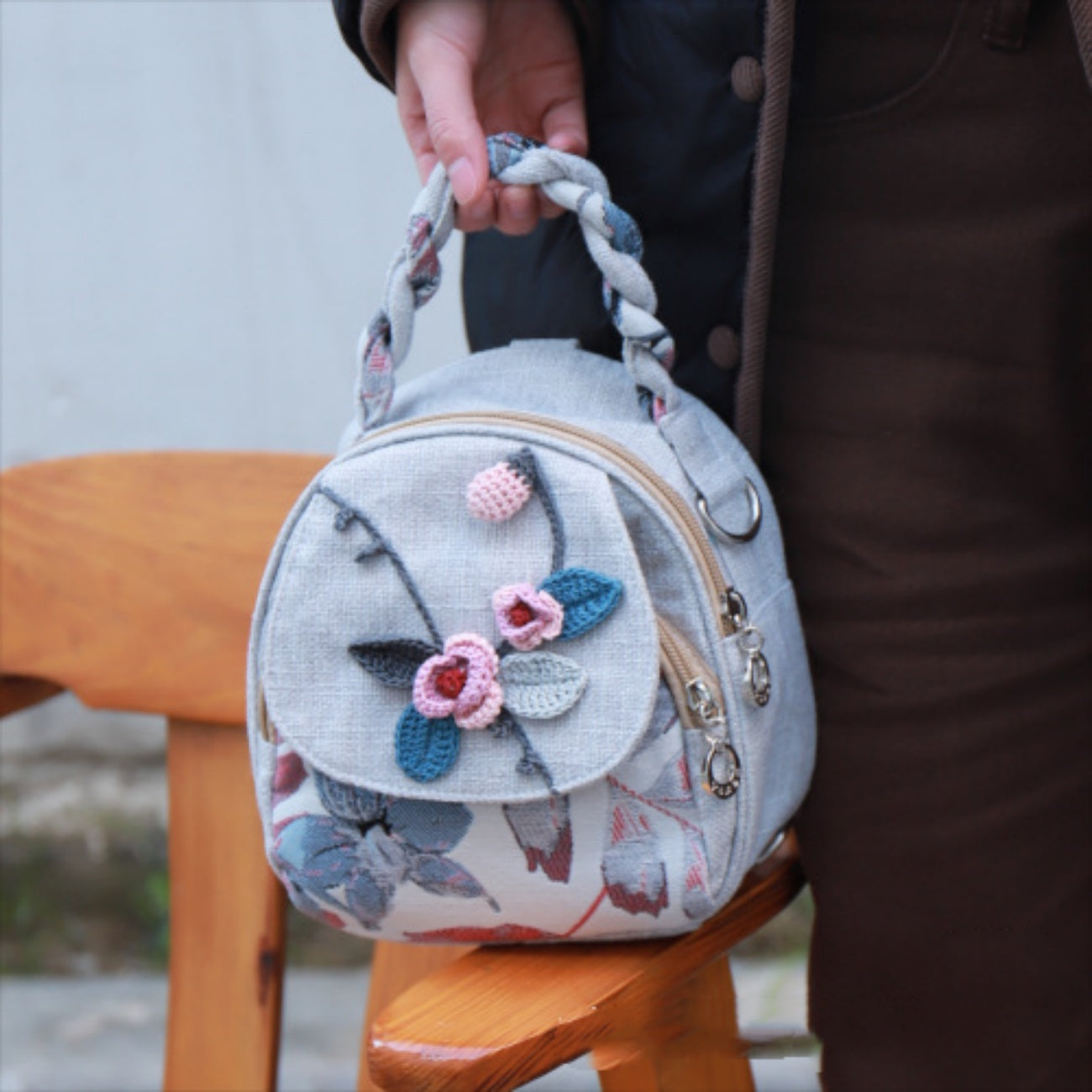 Flower Fan canvas backpack Multi functional Commuter Bag Birthday Gift for Girlfriend