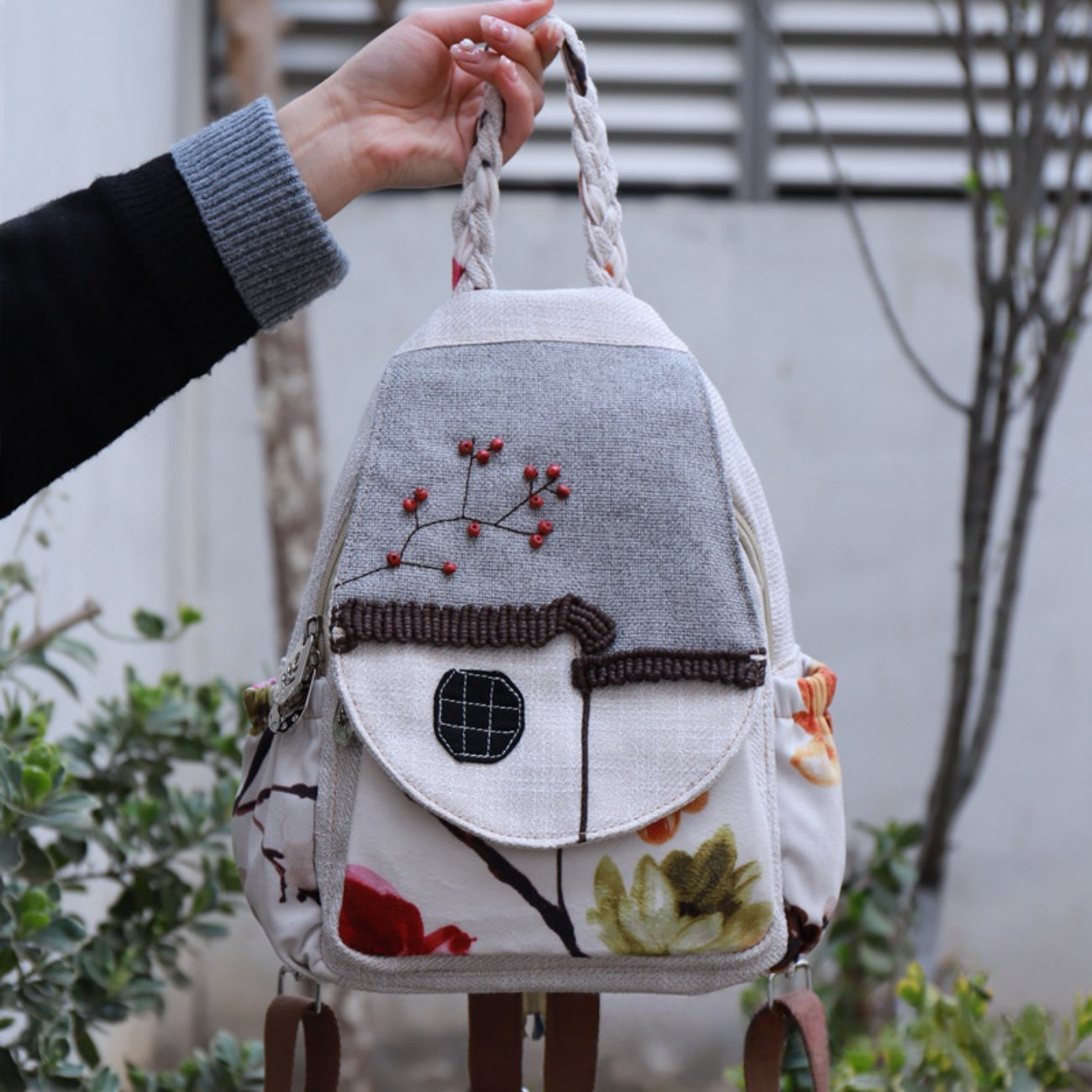 Vintage Art Handmade Weaving Creative canvas backpack Birthday Gift for Girlfriend