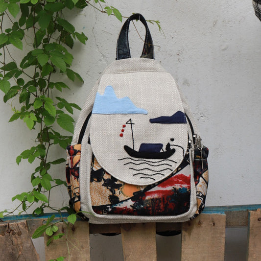 Landscape painting canvas backpack creative birthday gift for girlfriend