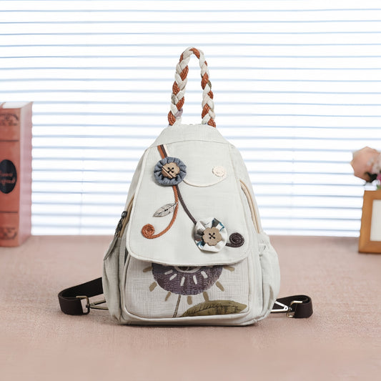 Simple Coconut Shell Button Multi Layer canvas backpack Birthday Gift for Girlfriend