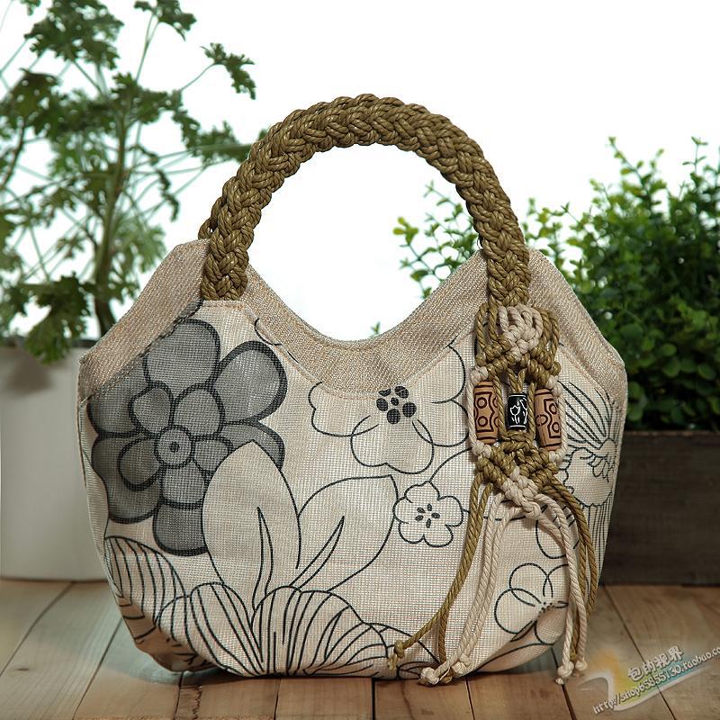 Ethnic style canvas tote woven women's bag as a birthday gift for girlfriend and mother