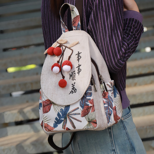 Litchi shaped hand woven multi layered canvas backpack, birthday gift for girlfriend