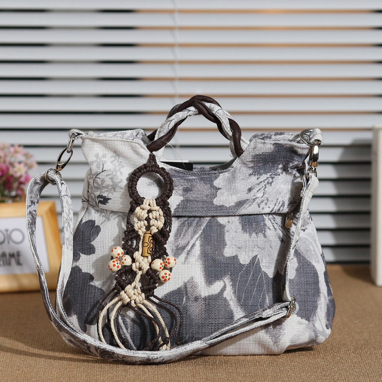 Ink painting style handbag shoulder bag large capacity portable shopping holiday gift for girlfriend mother