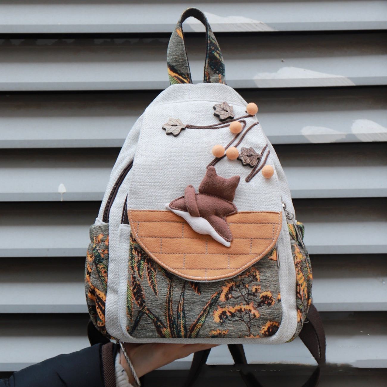 Cartoon canvas backpack with multiple compartments, lightweight canvas for commuting, holiday gifts for girlfriend