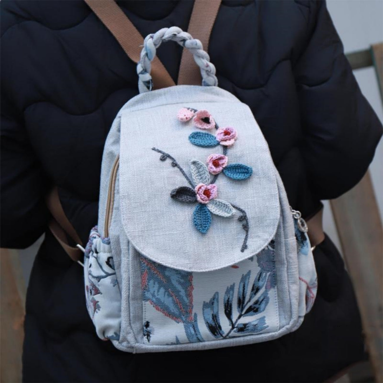 Flower Fan canvas backpack Multi functional Commuter Bag Birthday Gift for Girlfriend