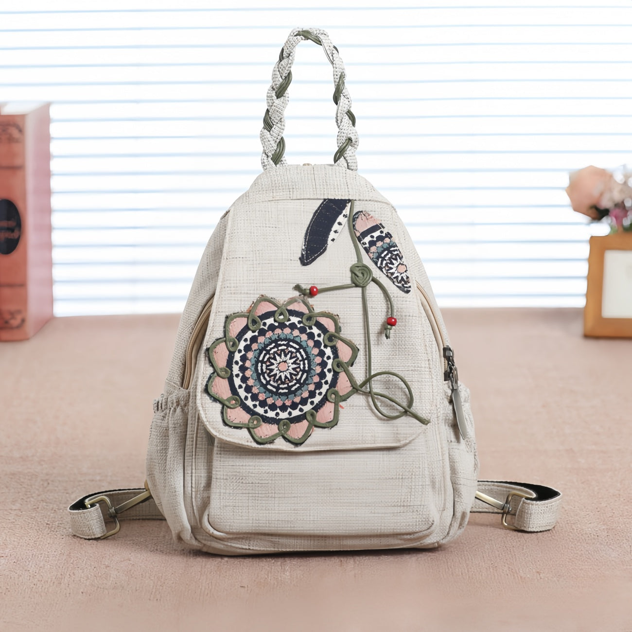 Sunflower Multi layer Canvas Backpack Birthday Gift for Girlfriend