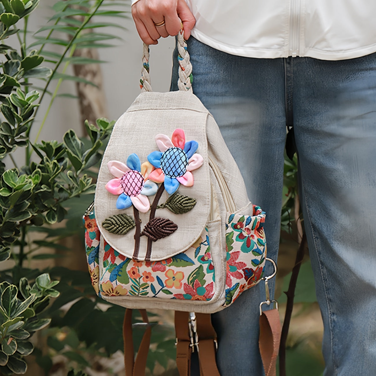 3D Sunflower Handmade Multi Layer canvas backpack Birthday Gift for Girlfriend