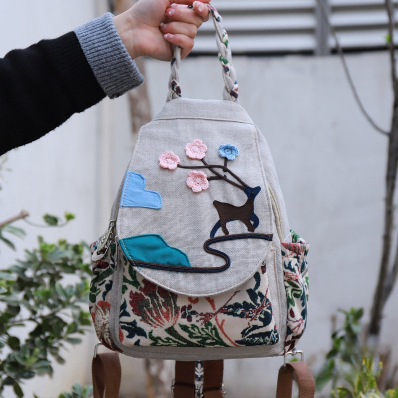 Sika Deer Creative Canvas Backpack Birthday Gift for Girlfriend