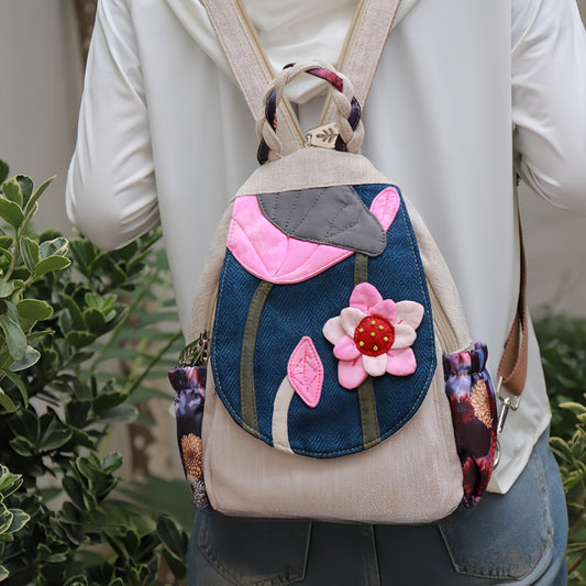 Lotus Pond Moon Handmade Multi layer canvas backpack Birthday Gift for Girlfriend