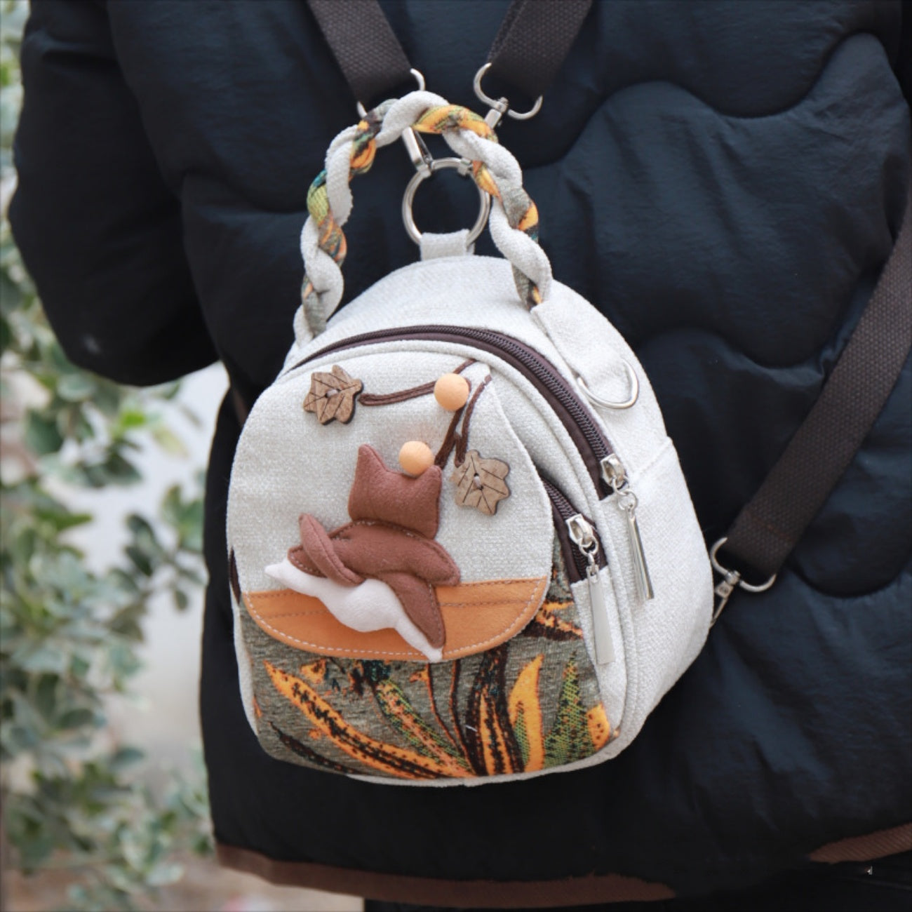 Cartoon canvas backpack with multiple compartments, lightweight canvas for commuting, holiday gifts for girlfriend