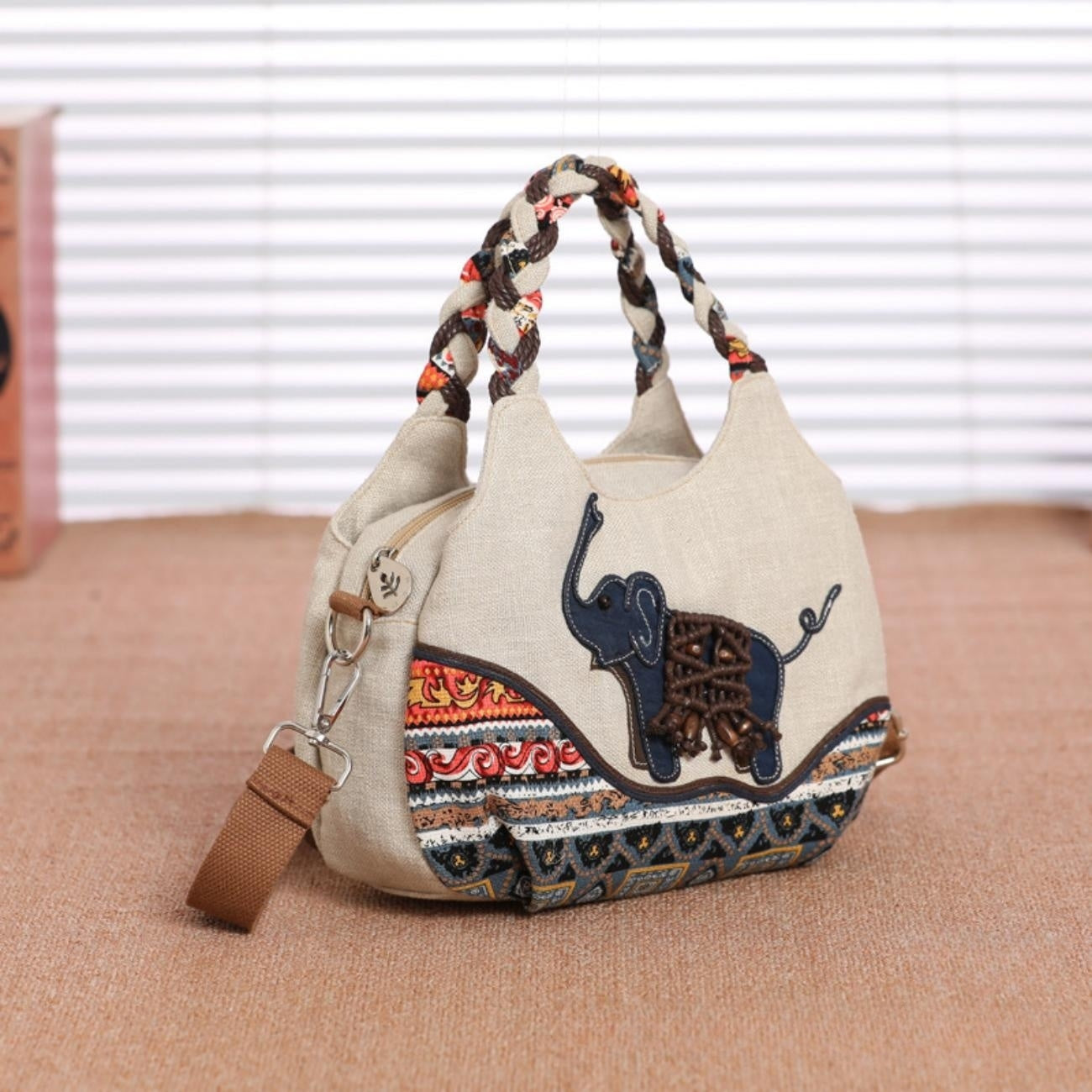 Auspicious handmade weaving canvas tote for convenient commuting, birthday gift for girlfriend