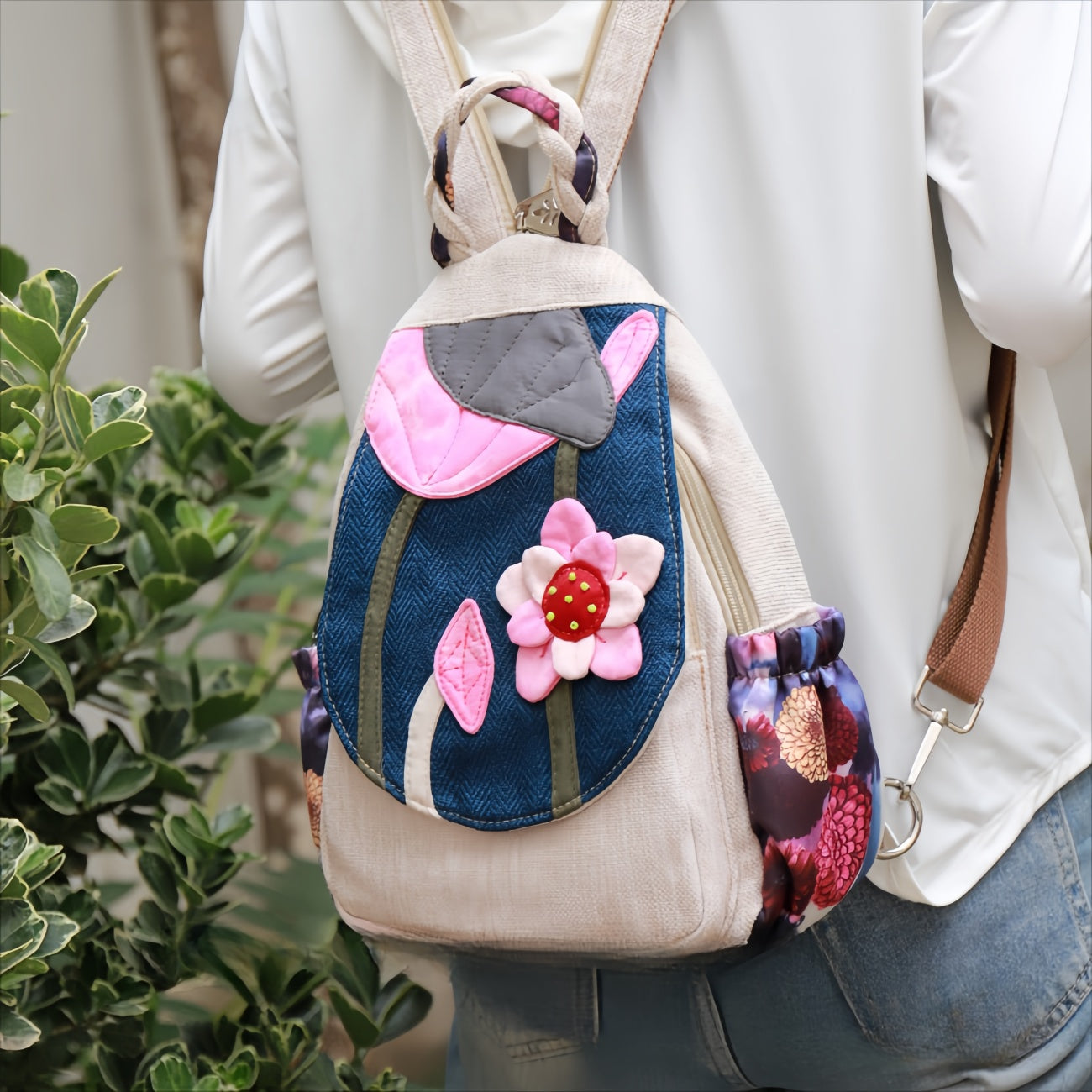 Lotus Pond Moon Handmade Multi layer canvas backpack Birthday Gift for Girlfriend