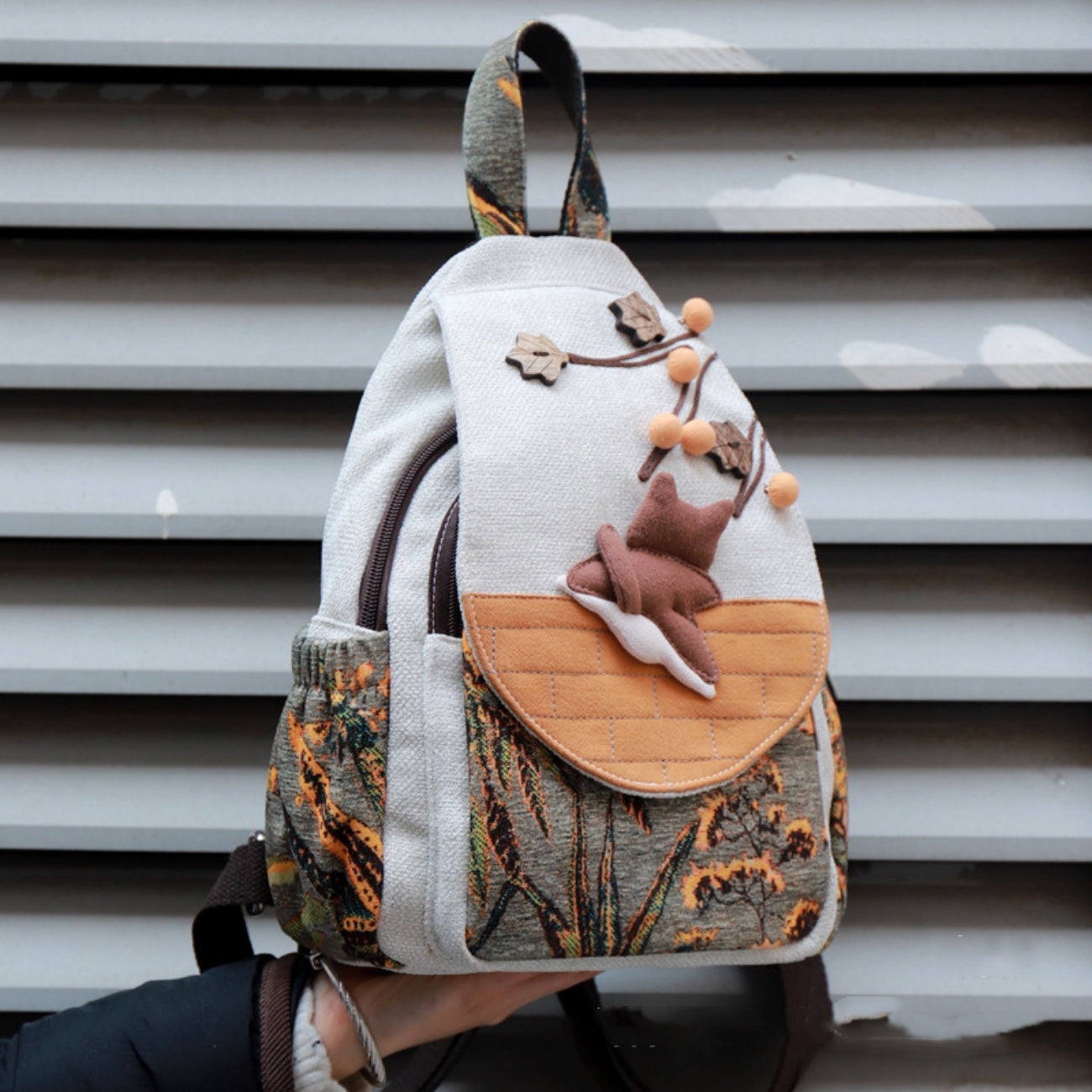 Cartoon canvas backpack with multiple compartments, lightweight canvas for commuting, holiday gifts for girlfriend