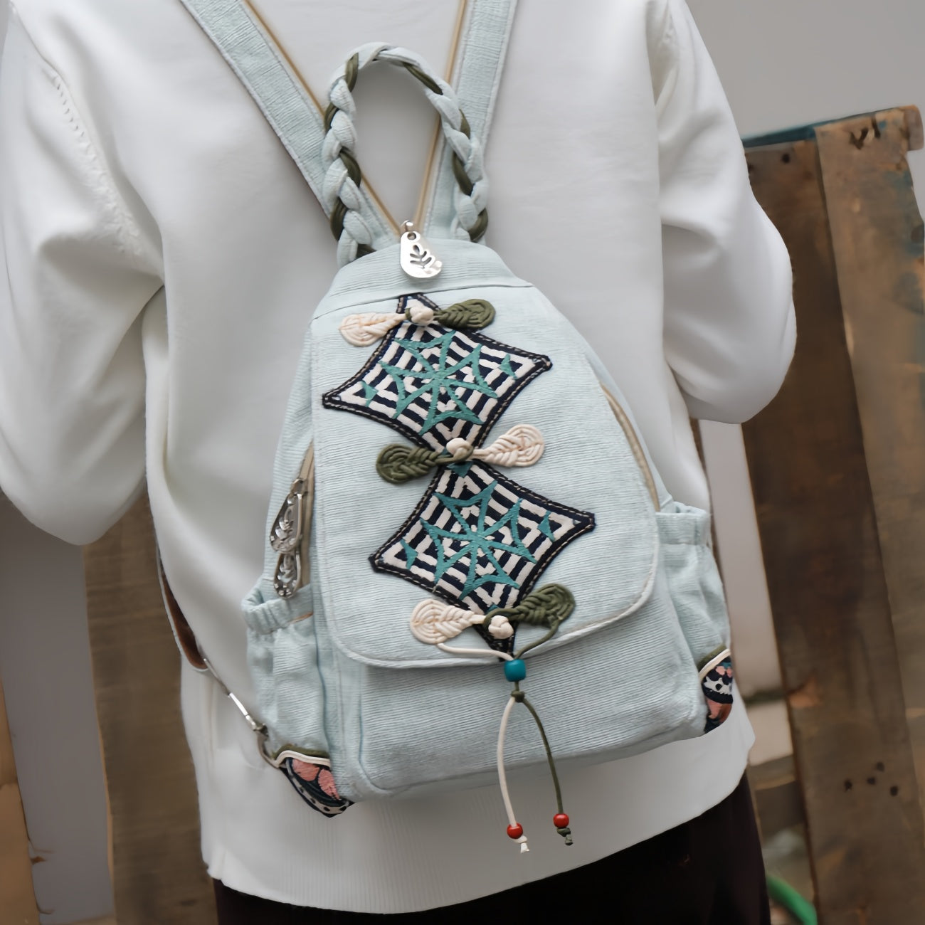 Vintage handmade woven multi layered canvas backpack, birthday gift for girlfriend