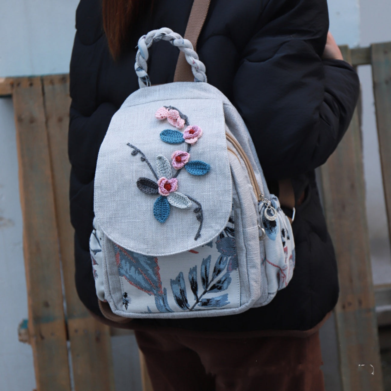 Flower Fan canvas backpack Multi functional Commuter Bag Birthday Gift for Girlfriend