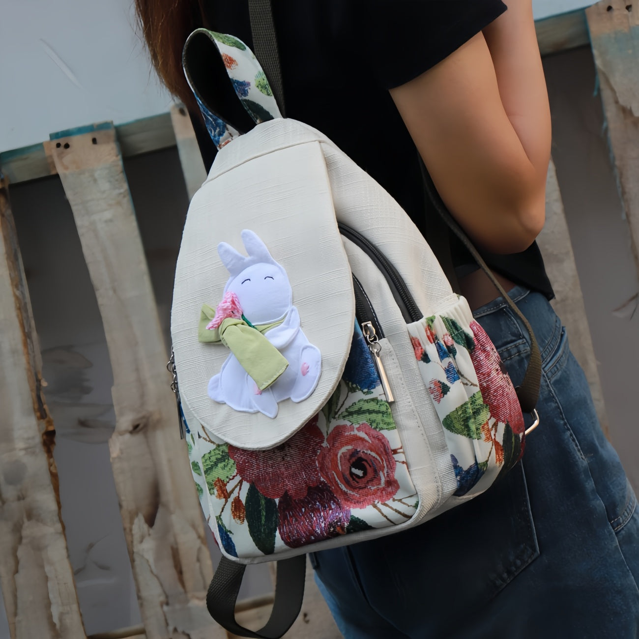 Cute cartoon casual multi layered canvas backpack, birthday gift for girlfriend