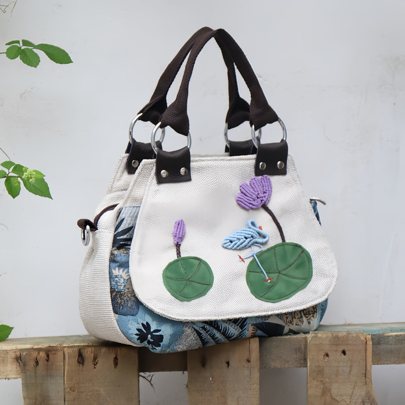 Lotus leaf multi layered canvas tote, birthday gift for girlfriend and mother