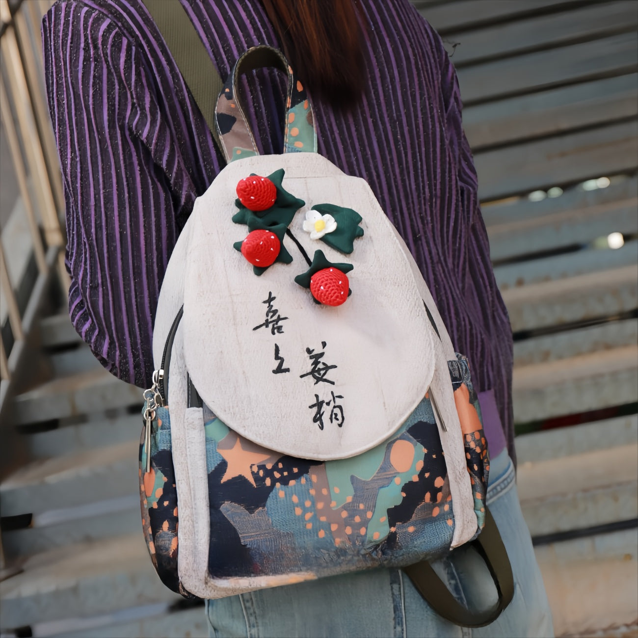 Strawberry shaped multi layered canvas backpack, birthday gift for girlfriend