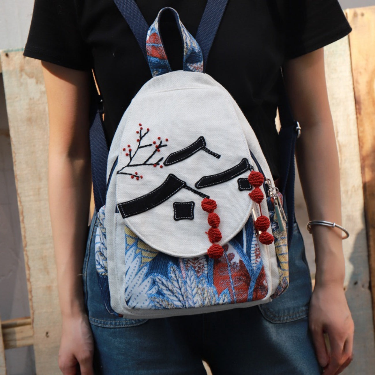 Handmade lantern creative canvas backpack birthday gift for girlfriend