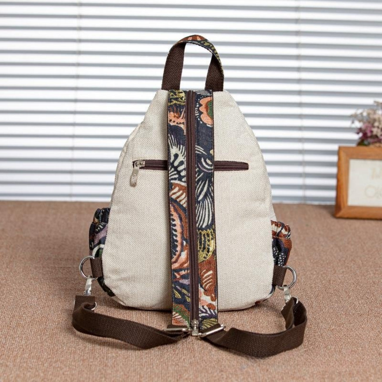 woven casual zipper cotton linen canvas backpack, holiday gift for girlfriend