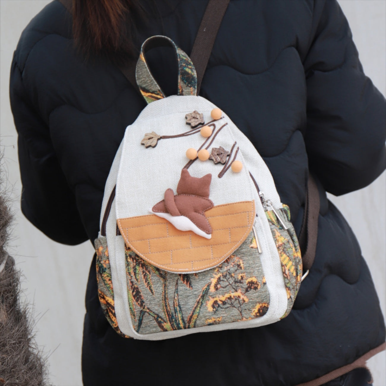 Cartoon canvas backpack with multiple compartments, lightweight canvas for commuting, holiday gifts for girlfriend