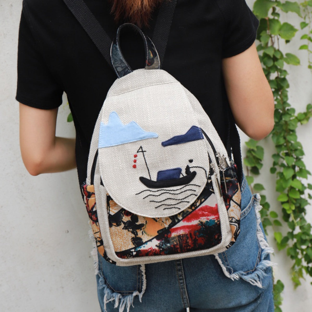 Landscape painting canvas backpack creative birthday gift for girlfriend