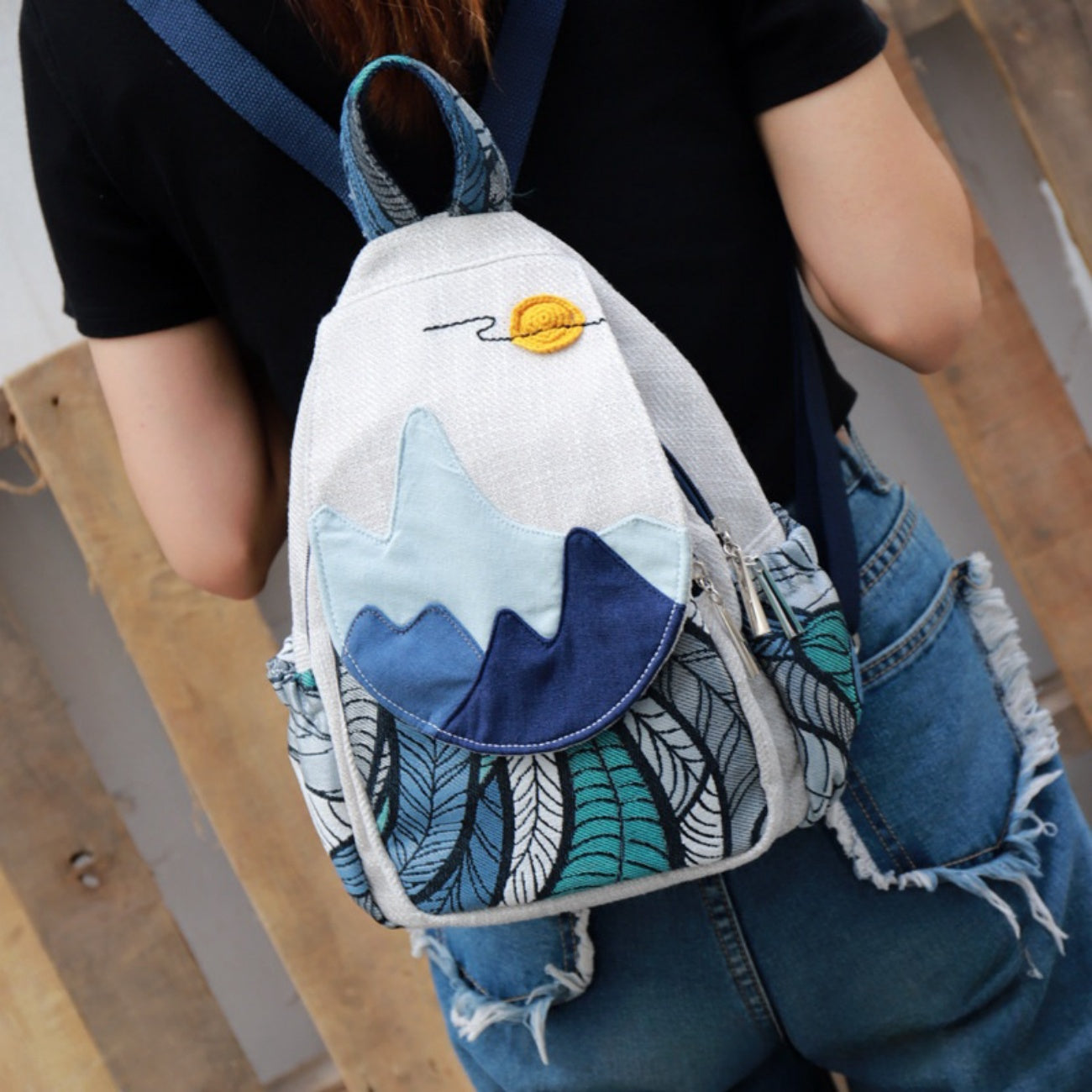 Landscape painting creative canvas backpack birthday gift for girlfriend