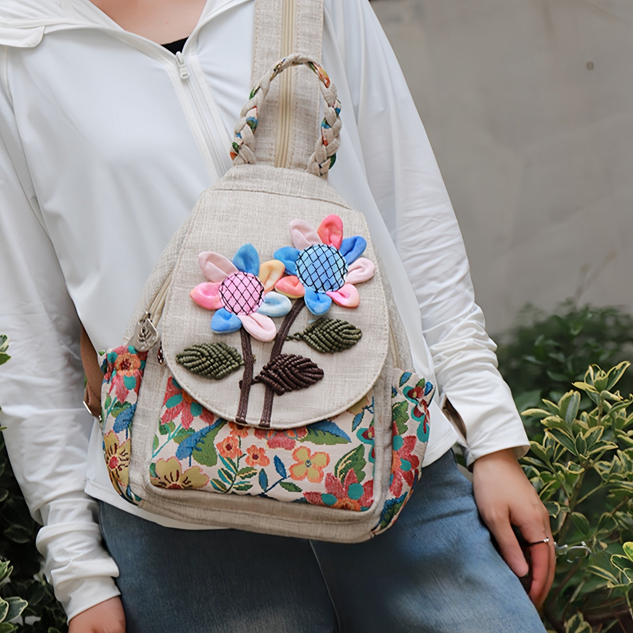 3D Sunflower Handmade Multi Layer canvas backpack Birthday Gift for Girlfriend