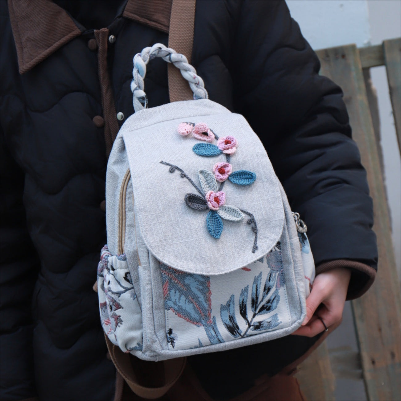 Flower Fan canvas backpack Multi functional Commuter Bag Birthday Gift for Girlfriend