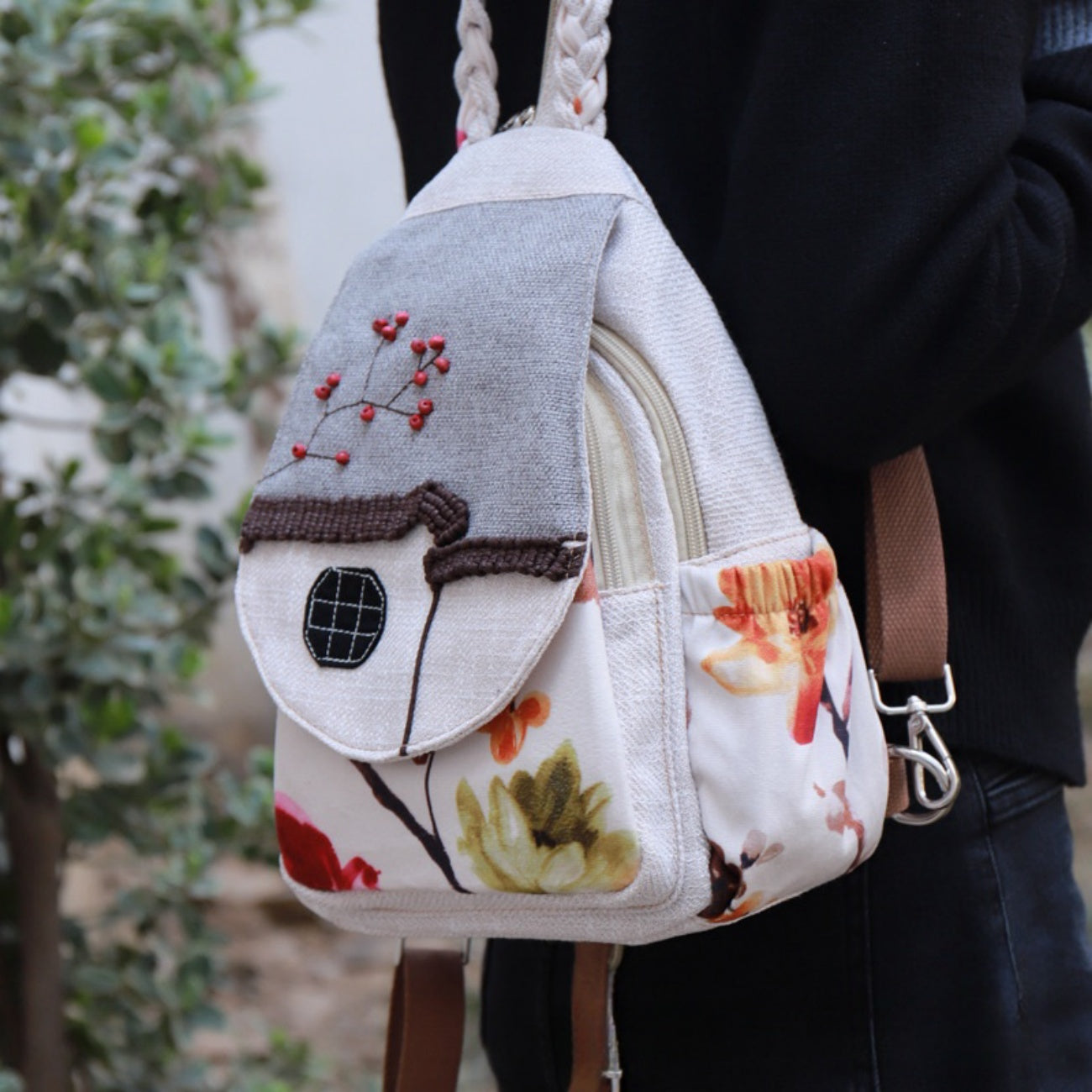 Vintage Art Handmade Weaving Creative canvas backpack Birthday Gift for Girlfriend