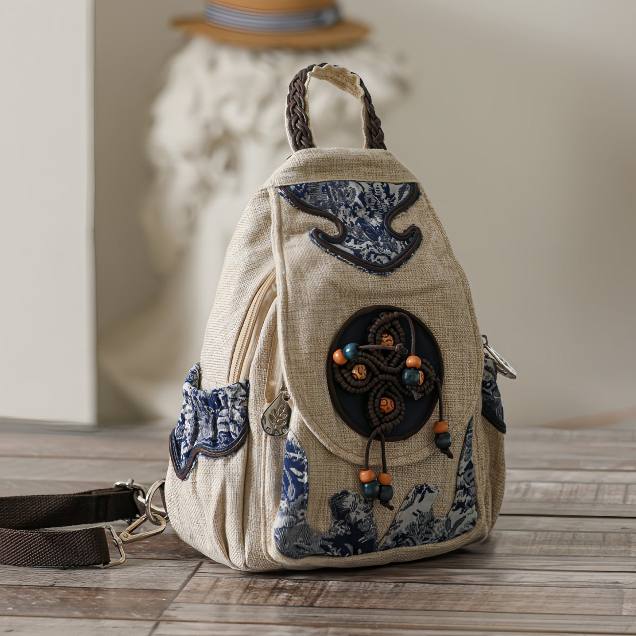 Vintage classic multi layered canvas backpack, birthday gift for girlfriend