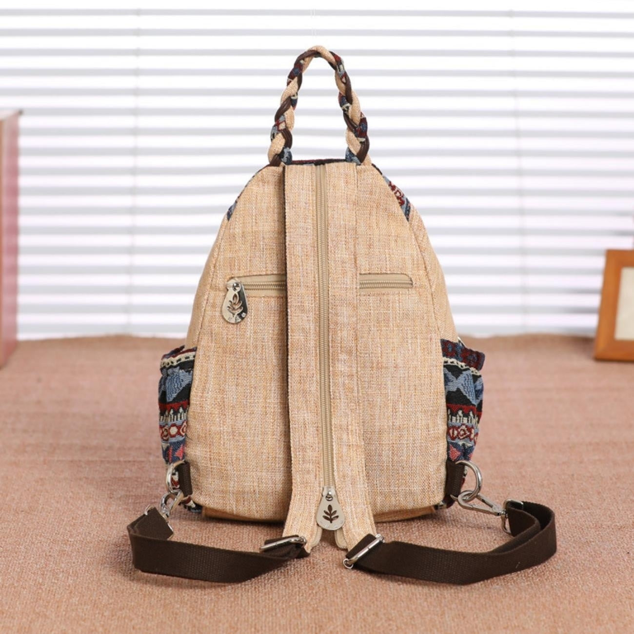 Handmade woven plant shape canvas backpack for convenient travel, commuting, birthday gift for girlfriend