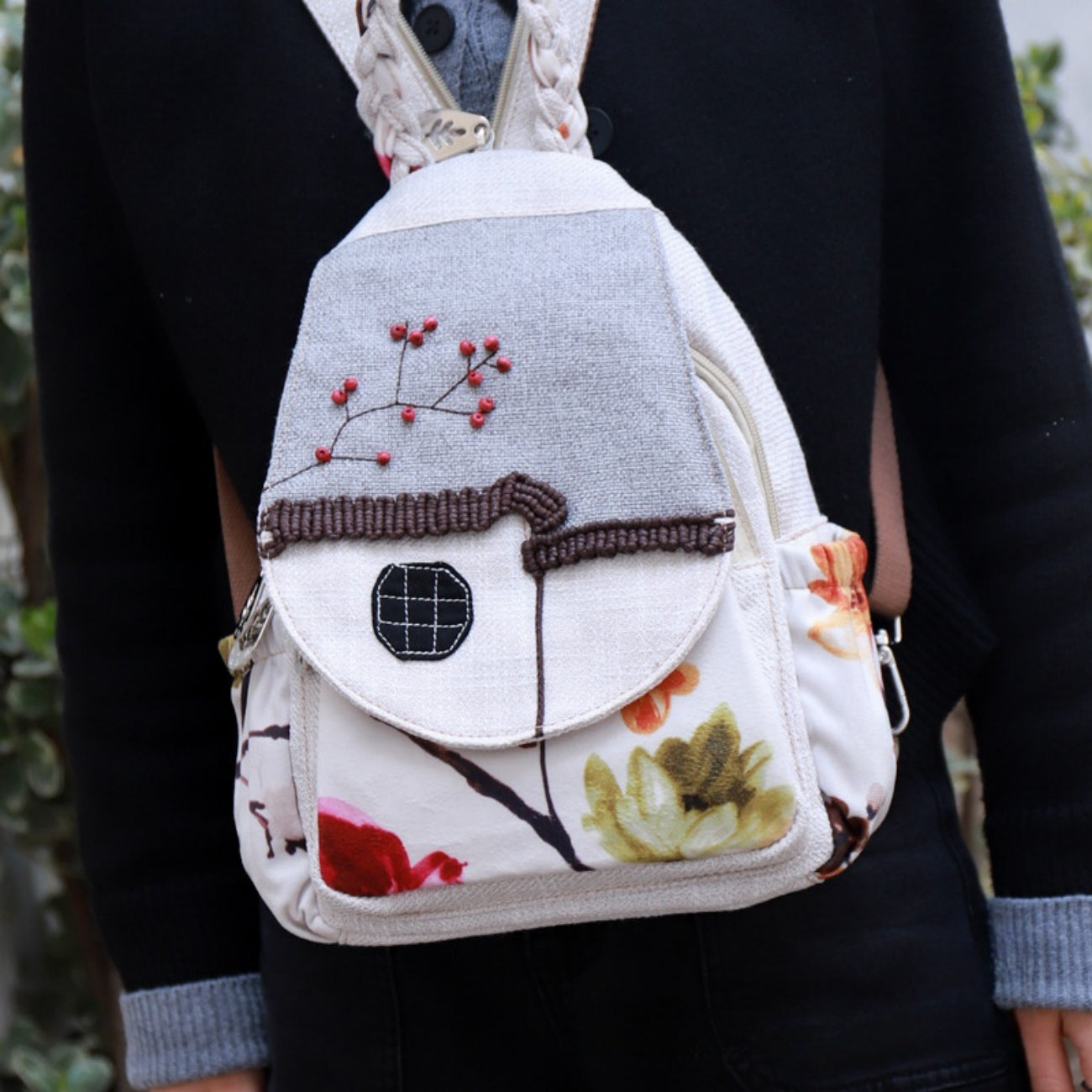 Vintage Art Handmade Weaving Creative canvas backpack Birthday Gift for Girlfriend