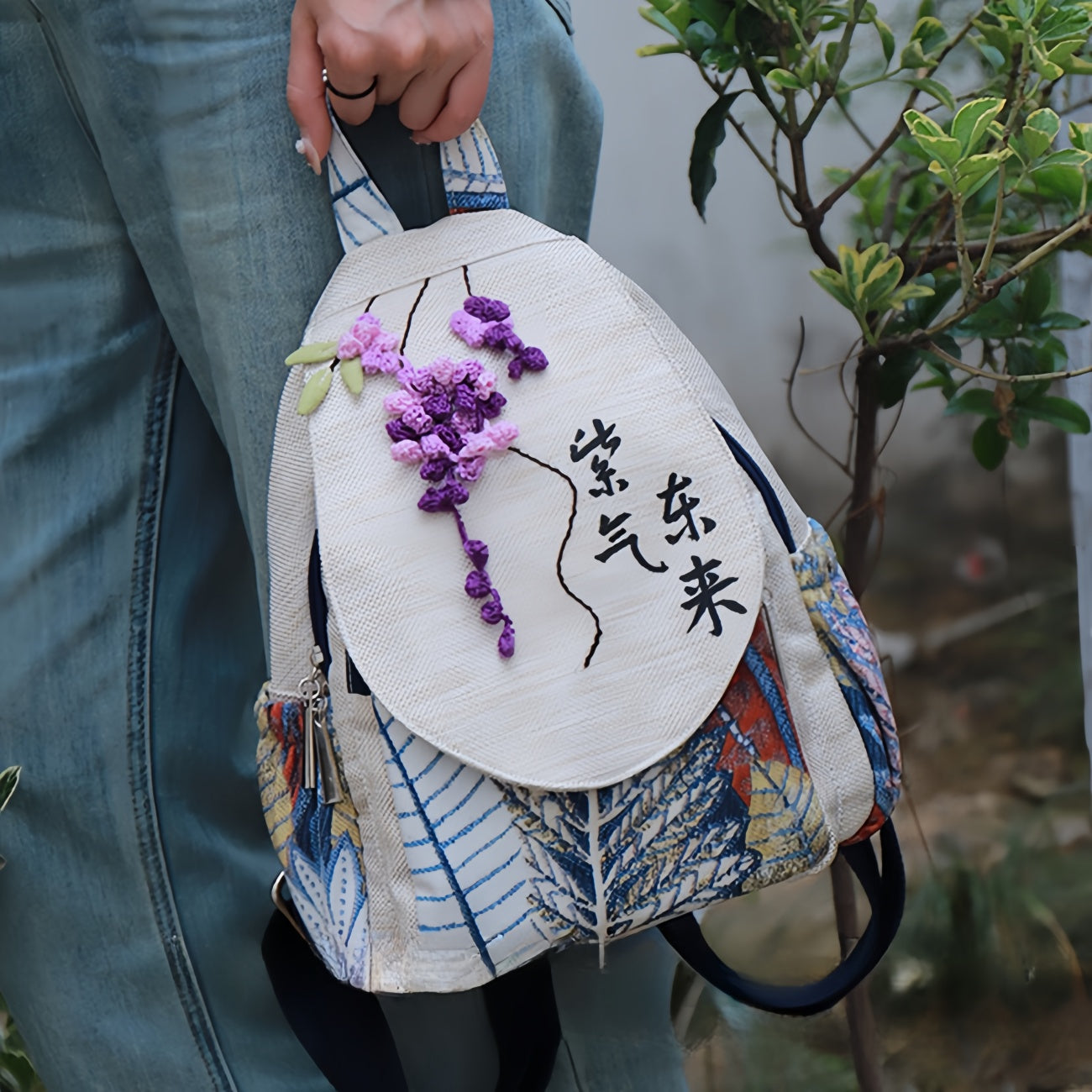 Wisteria shaped woven multi layered handmade canvas backpack, birthday gift for girlfriend