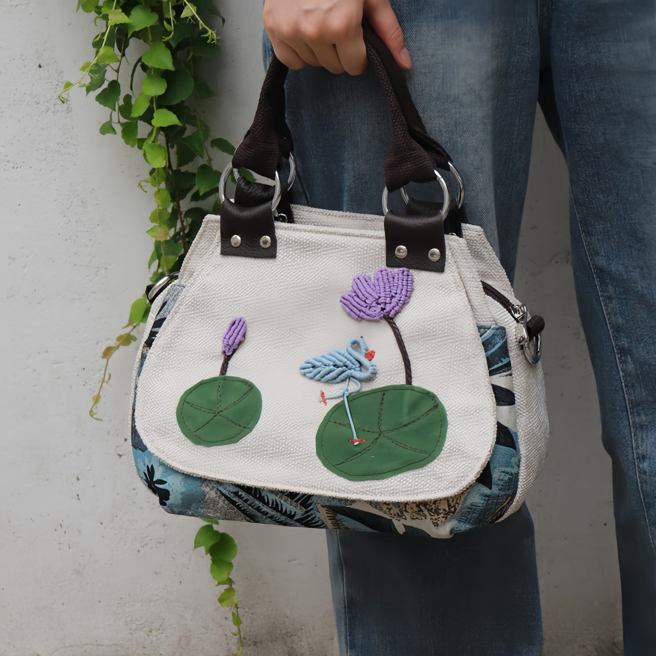 Lotus leaf multi layered canvas tote, birthday gift for girlfriend and mother