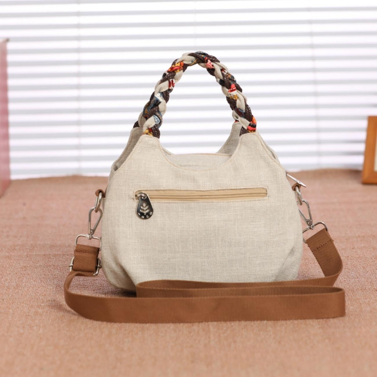 Auspicious handmade weaving canvas tote for convenient commuting, birthday gift for girlfriend