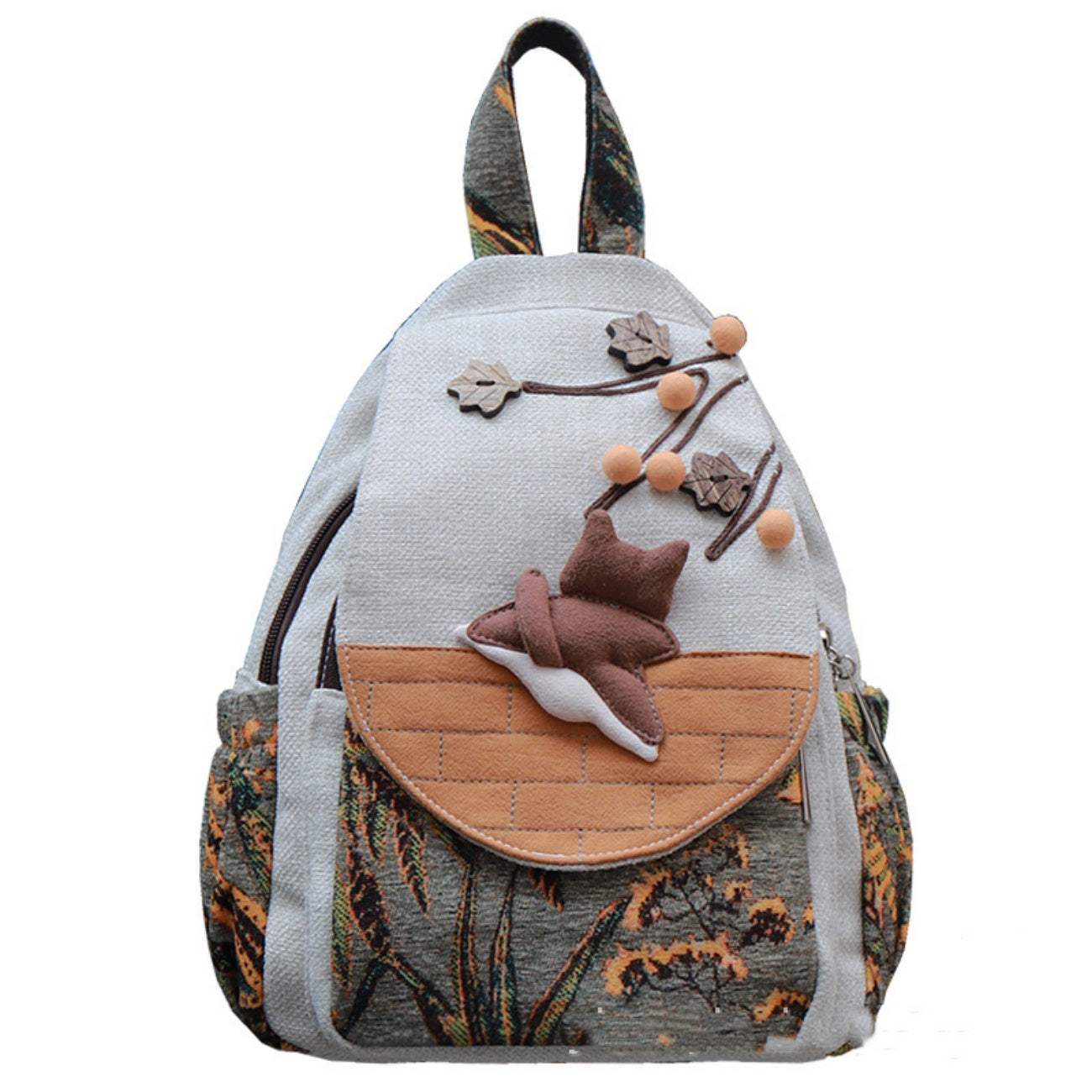 Cartoon canvas backpack with multiple compartments, lightweight canvas for commuting, holiday gifts for girlfriend