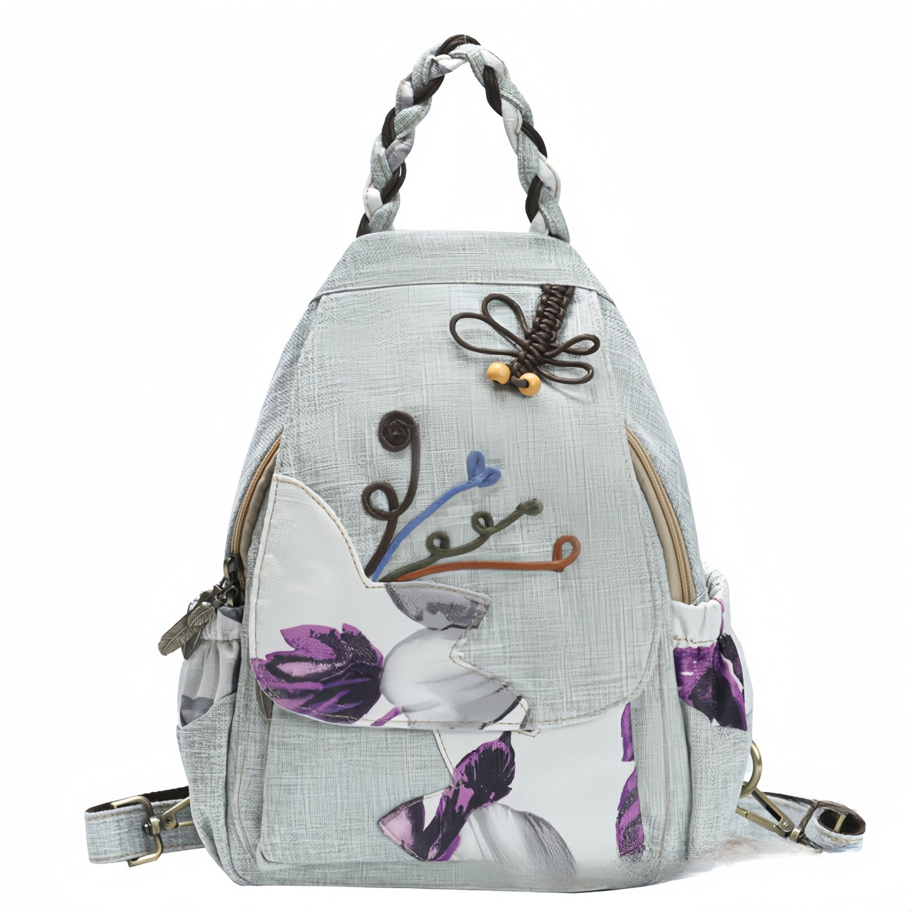 Dragonfly simple handmade woven multi layered canvas backpack, birthday gift for girlfriend