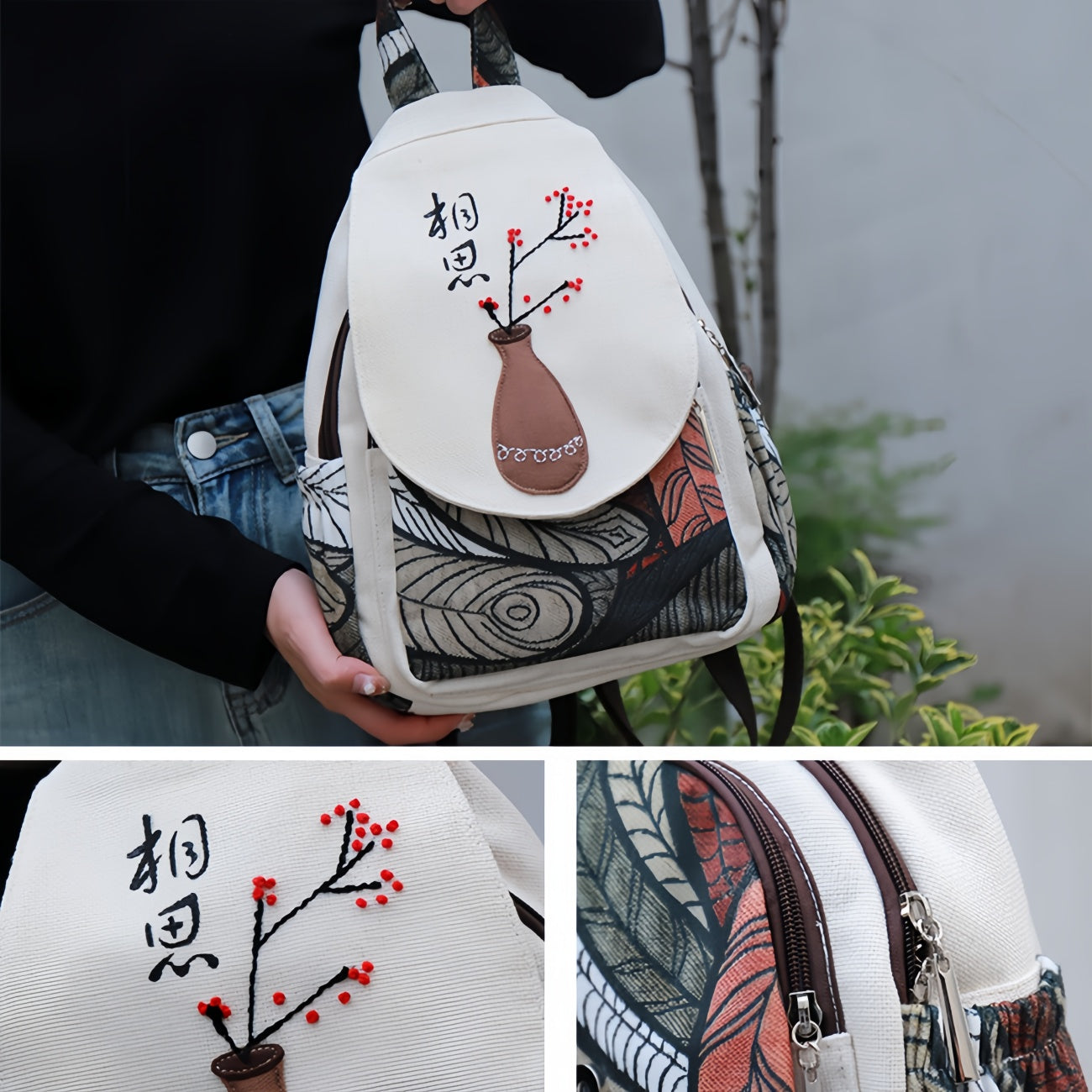 Simple handmade woven multi layered canvas backpack, birthday gift for girlfriend