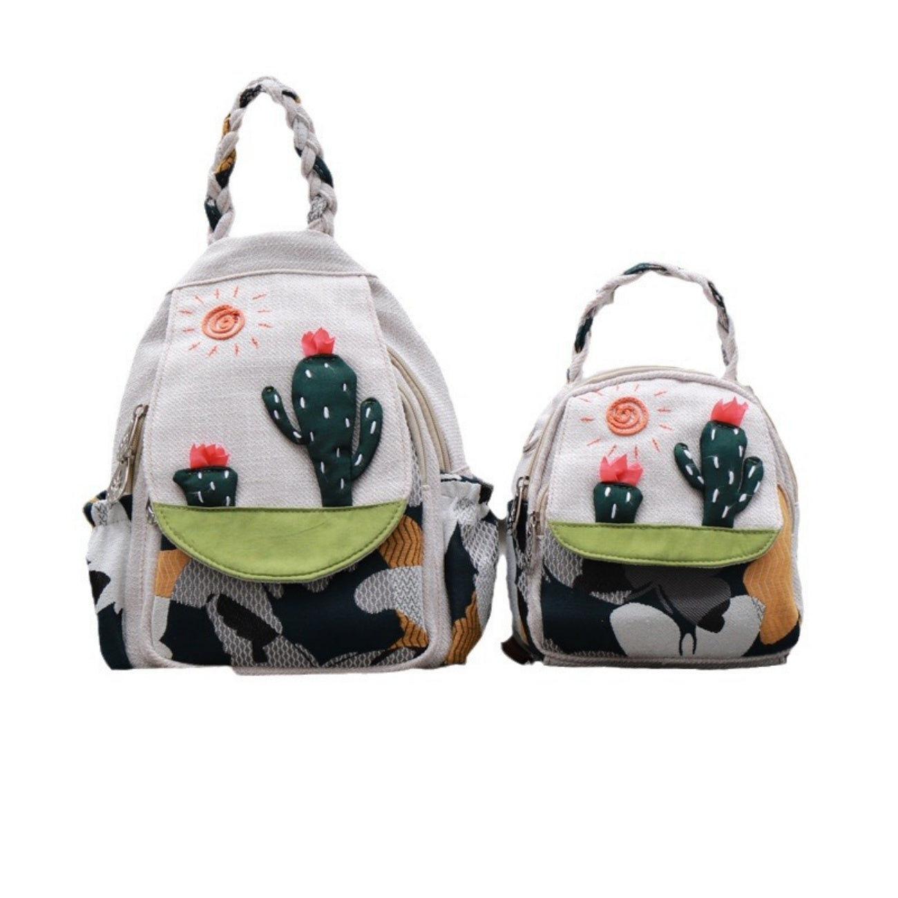 Rural style sun cactus multifunctional canvas tote, birthday gift for girlfriend and mother