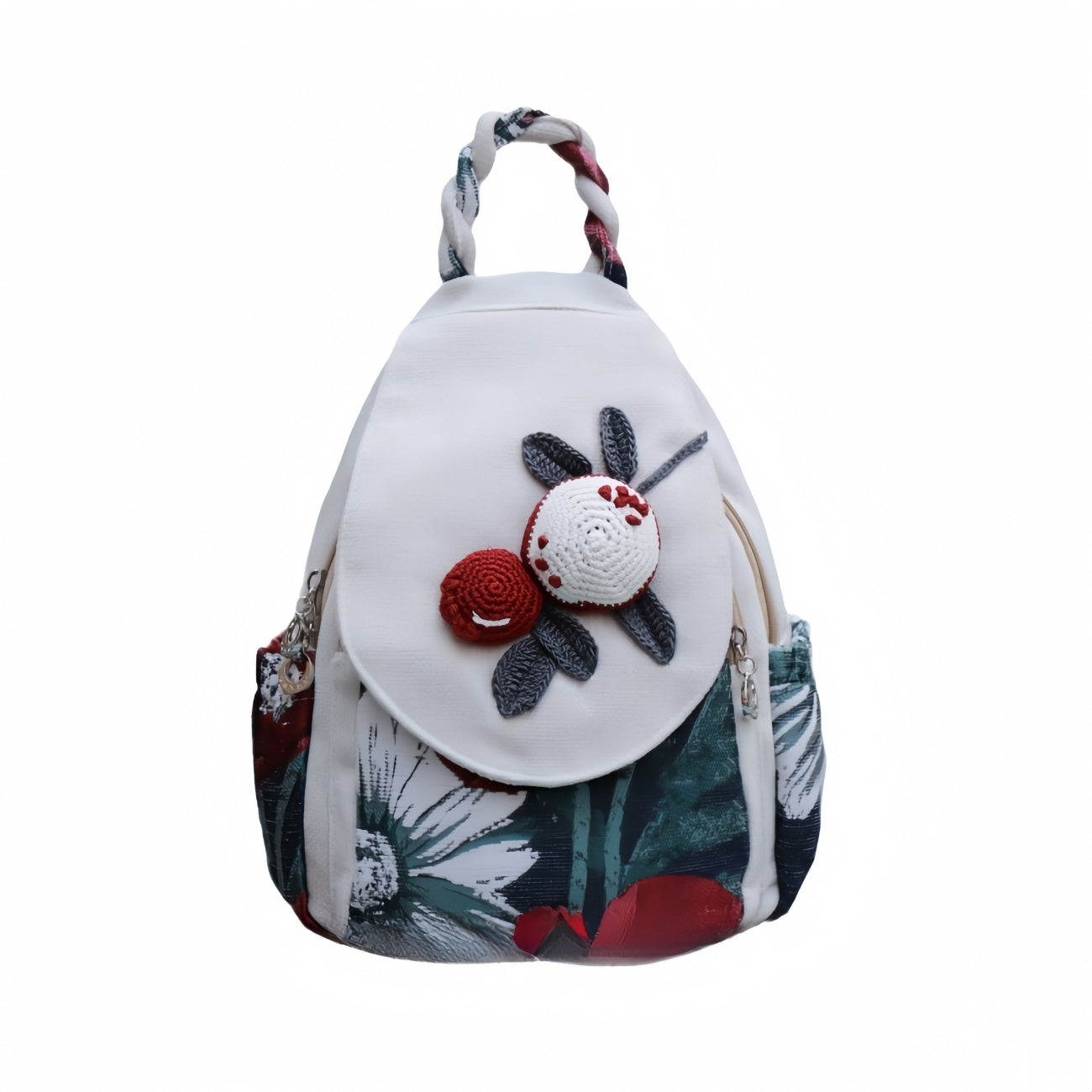 3D flower hand woven multi layered canvas backpack, birthday gift for girlfriend