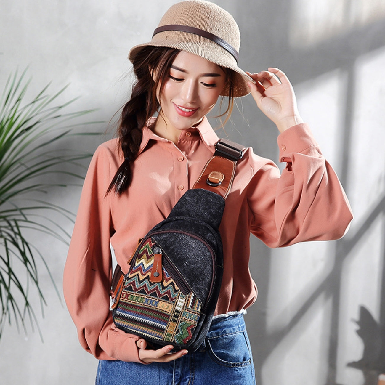 Couple chest canvas sling bag travel anti-theft high quality birthday gift