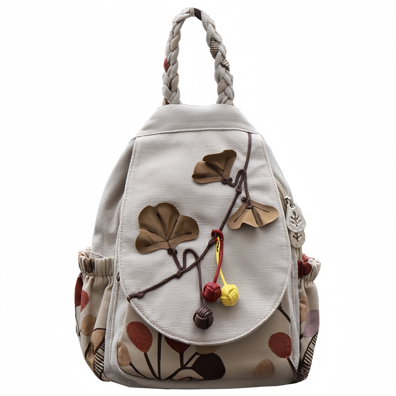 Ginkgo leaves, fruits, multi layered canvas backpack, birthday gift for girlfriend