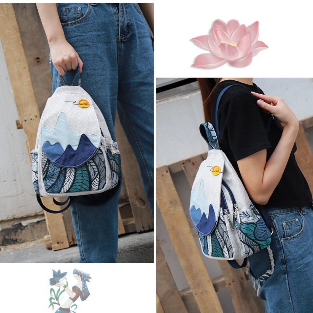 Landscape painting creative canvas backpack birthday gift for girlfriend