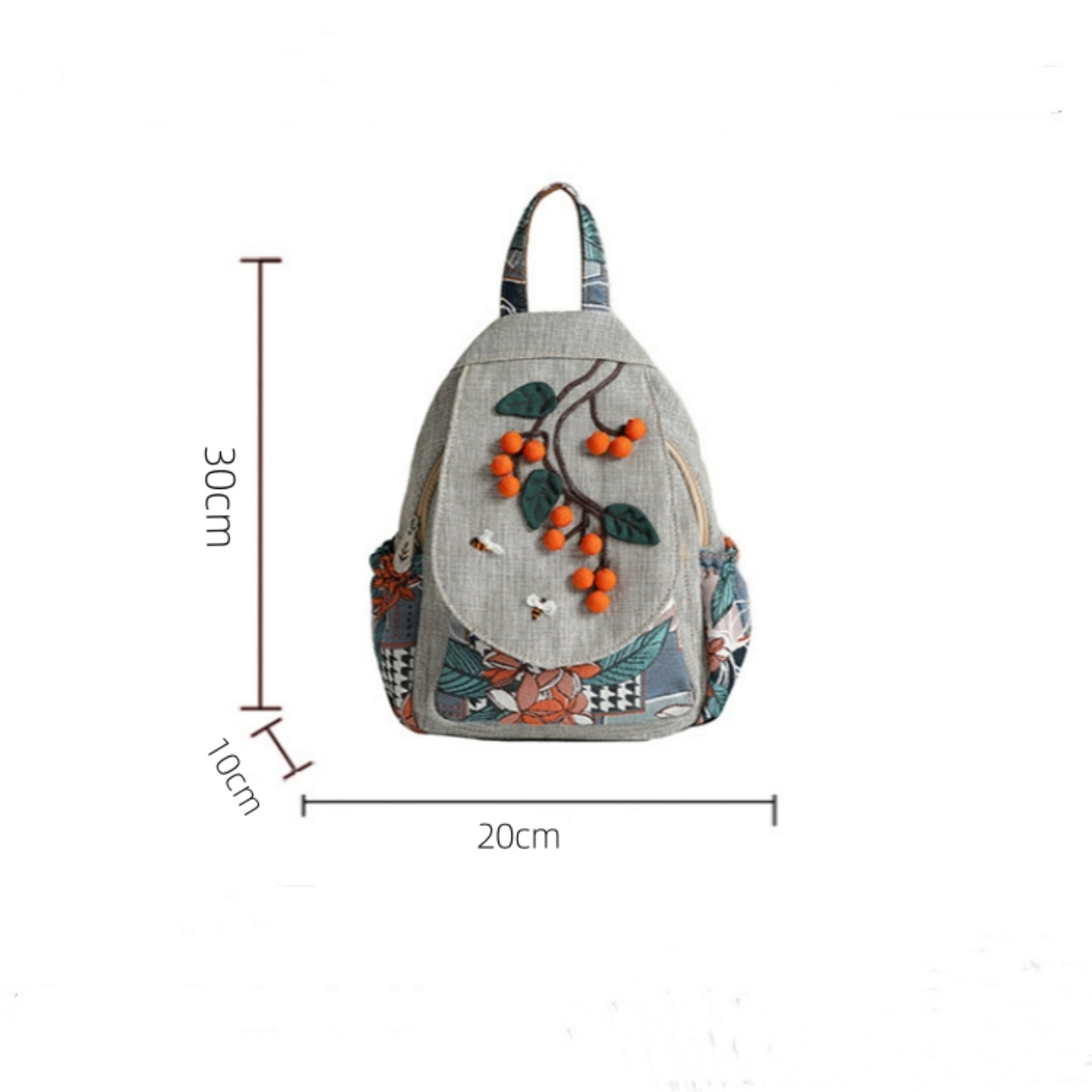 Persimmon shaped multi compartment portable commuter travel canvas backpack, birthday gift for girlfriend