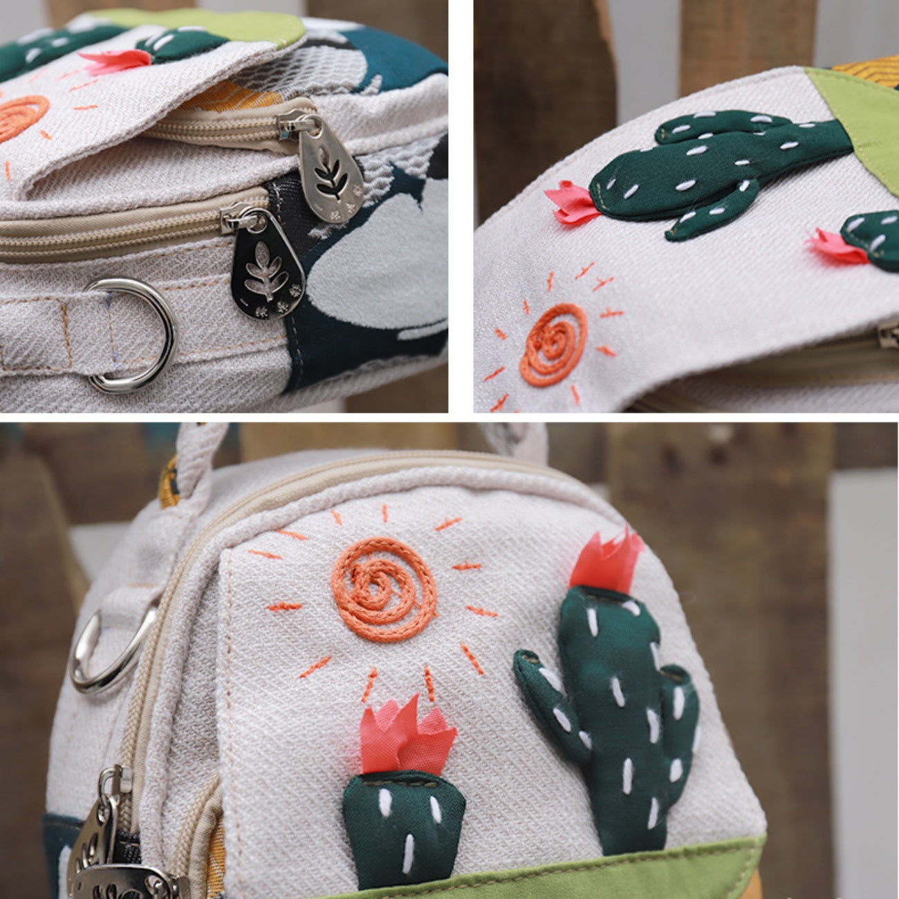 Rural style sun cactus multifunctional canvas tote, birthday gift for girlfriend and mother