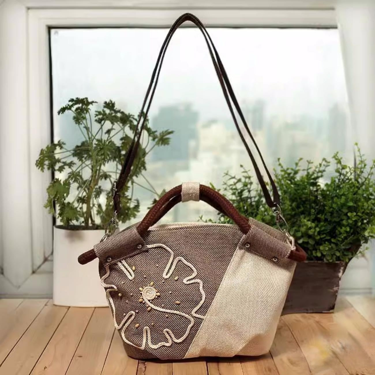 Sunflower Handheld Crossbody Portable Commuter canvas sling bag Birthday Gift for Girlfriend and Mother