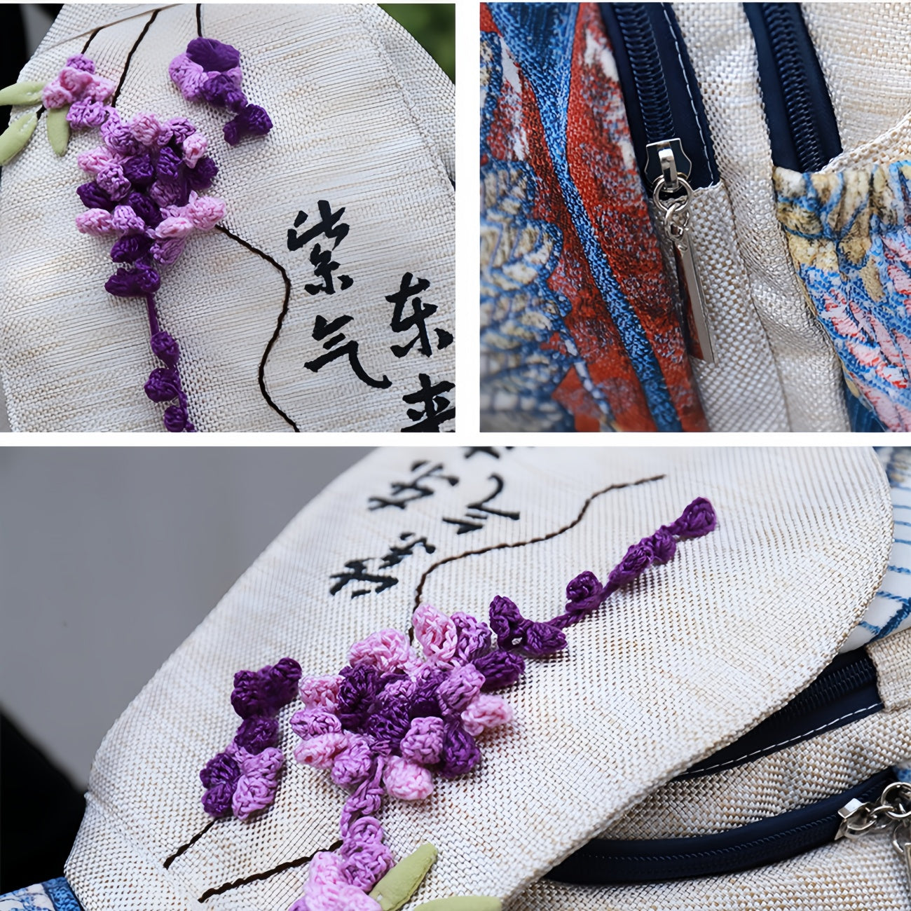 Wisteria shaped woven multi layered handmade canvas backpack, birthday gift for girlfriend