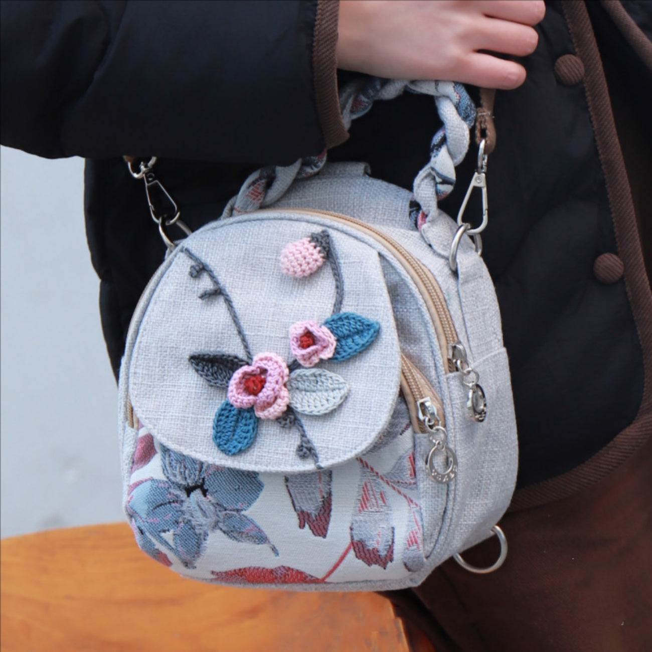 Flower Fan canvas backpack Multi functional Commuter Bag Birthday Gift for Girlfriend