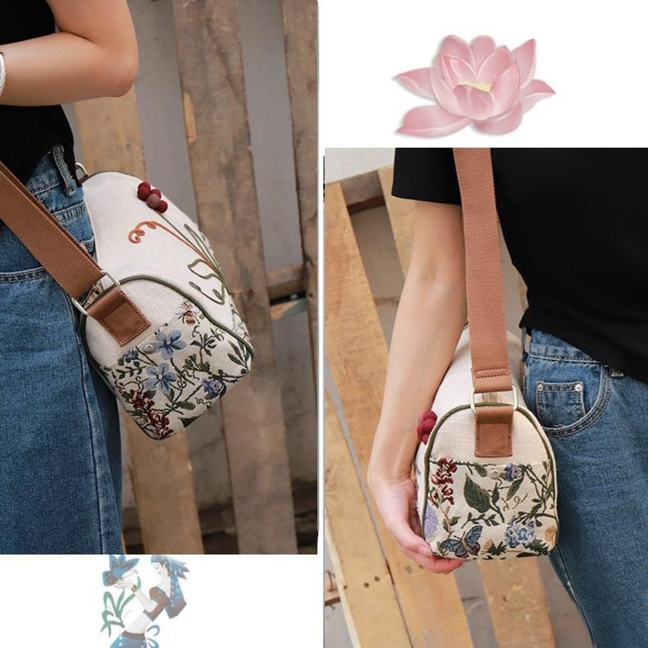 Canvas sling bag cylinder bag can be used as a one shoulder crossbody holiday gift for girlfriends